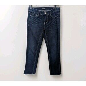 White House Black Market Jeans Womens 00 Noir Slim Capri Blue Zip Rhinestone